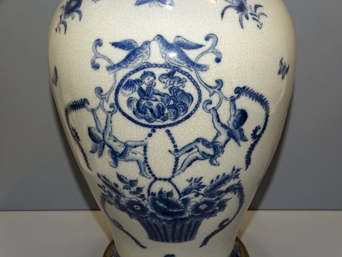 -SUPERBE VASE CERAMIQUE CRAQUELEE SOCLE BRONZE XXe D'après WONG LEE 1895   D