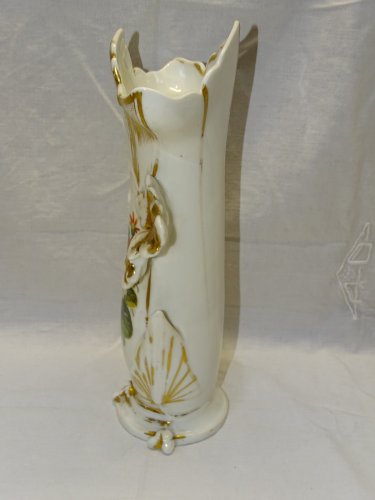 -SUPERBE VASE DE MARIEE PORCELAINE DE PARIS XIXe bouquet fleuri peint dorures  D