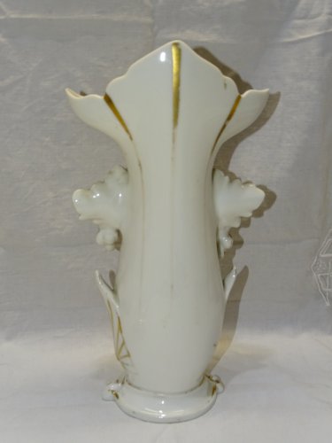 -SUPERBE VASE DE MARIEE PORCELAINE DE PARIS XIXe bouquet fleuri peint dorures  D