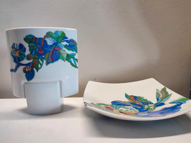 superbe vase et coupelle en porcelaine marque Rosenthal, design Brigitte Doege année 70 en bel etat