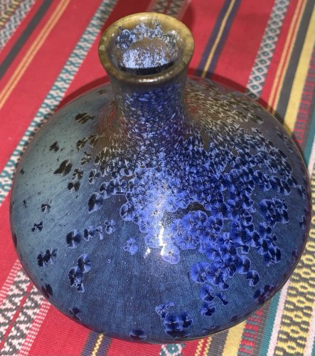 Superbe vase toupie en grès à cristallisations marquage à identifier Vallauris ?