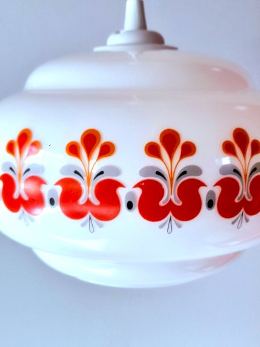 Suspension en opaline sérigraphiée 1970