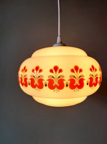 Suspension en opaline sérigraphiée 1970