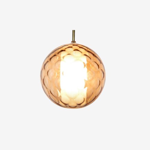 SUSPENSION EN VERRE BULLE ROSE ET VERRE STRIE BLANC ANNEES 60 70 VINTAGE 