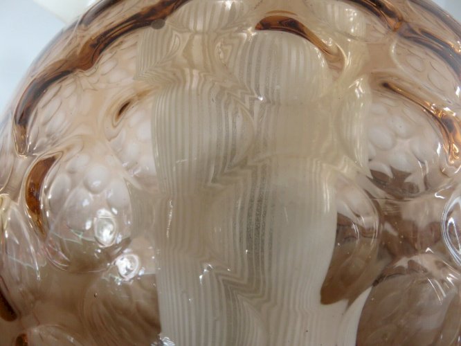SUSPENSION EN VERRE BULLE ROSE ET VERRE STRIE BLANC ANNEES 60 70 VINTAGE 