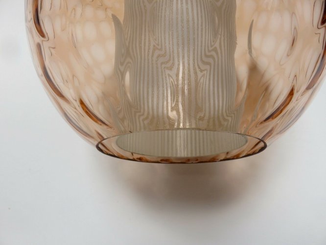 SUSPENSION EN VERRE BULLE ROSE ET VERRE STRIE BLANC ANNEES 60 70 VINTAGE 