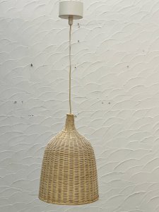 Vintage wicker chandelier Ikea, bohemian chic style