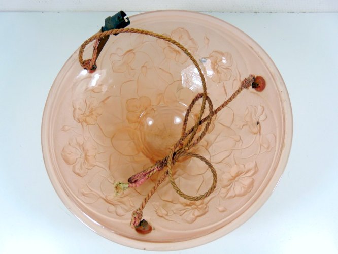 Suspension Lustre Vasque Pâte de Verre Moulé Rose Art Nouveau Era Lalique Müller