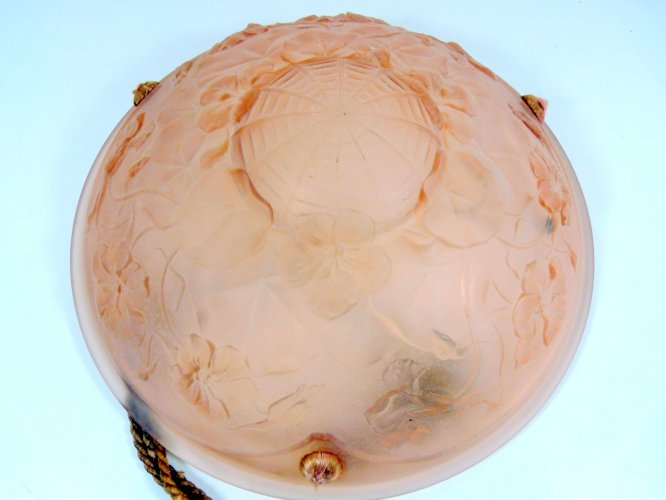 Suspension Lustre Vasque Pâte de Verre Moulé Rose Art Nouveau Era Lalique Müller