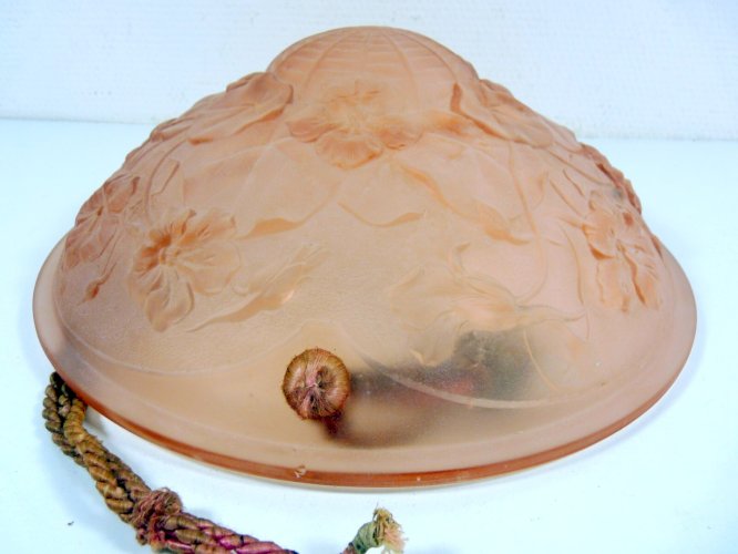 Suspension Lustre Vasque Pâte de Verre Moulé Rose Art Nouveau Era Lalique Müller