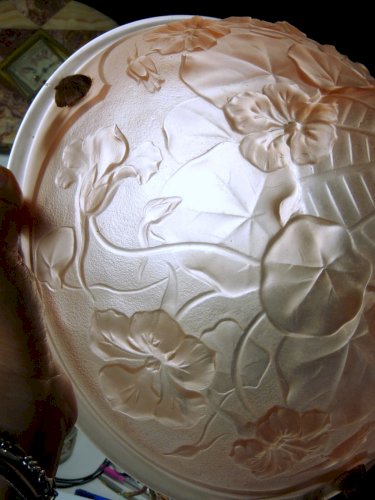 Suspension Lustre Vasque Pâte de Verre Moulé Rose Art Nouveau Era Lalique Müller