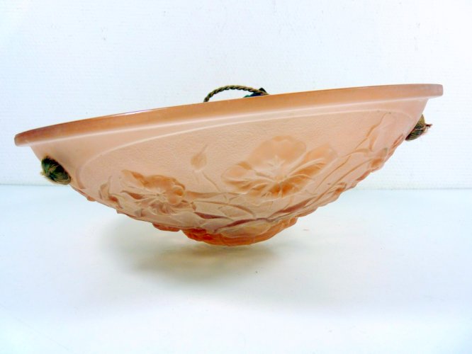 Suspension Lustre Vasque Pâte de Verre Moulé Rose Art Nouveau Era Lalique Müller
