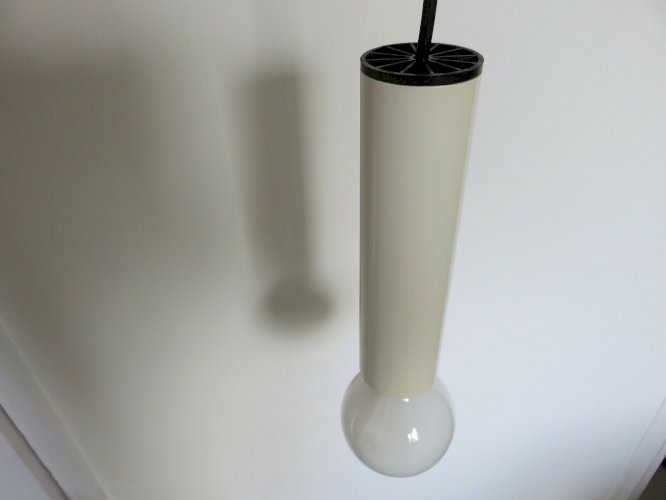 SUSPENSION MINIMALISTE  LITA  TUBE EN METAL LAQUE BLANC ANNEES 70 VINTAGE 