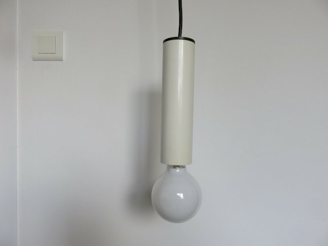 SUSPENSION MINIMALISTE  LITA  TUBE EN METAL LAQUE BLANC ANNEES 70 VINTAGE 