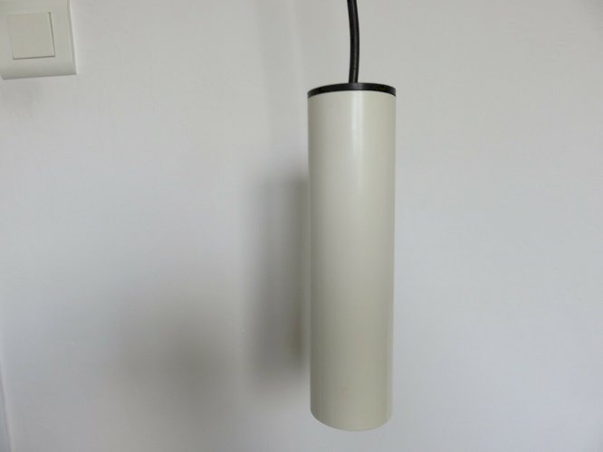 SUSPENSION MINIMALISTE  LITA  TUBE EN METAL LAQUE BLANC ANNEES 70 VINTAGE 
