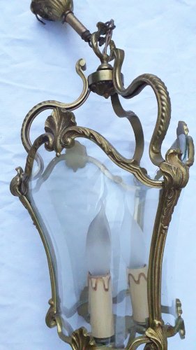 Suspension ou lustre en bronze et verre 