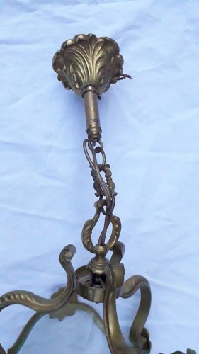 Suspension ou lustre en bronze et verre 