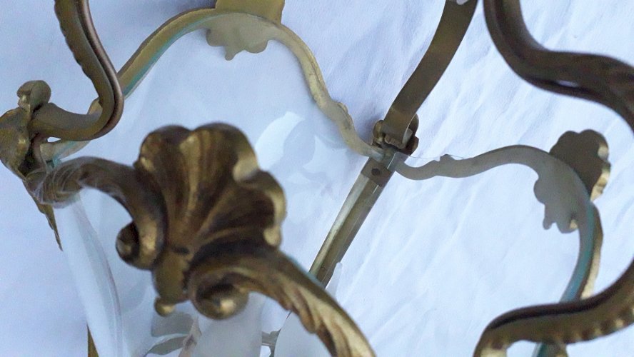 Suspension ou lustre en bronze et verre 