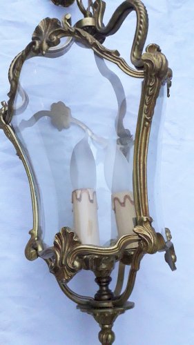 Suspension ou lustre en bronze et verre 