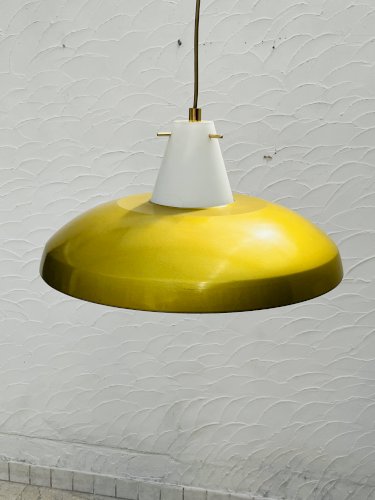 Suspension Philips vintage style Louis Kalff moutarde