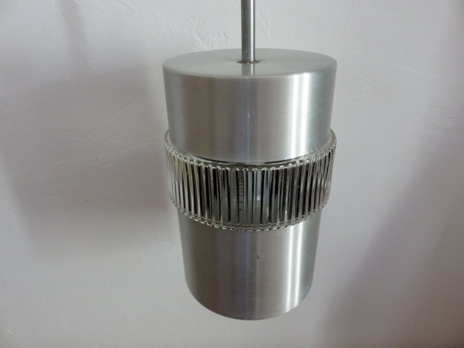 SUSPENSION SCANDINAVE VERRE ET ALUMINIUM BROSSE ANNEES 60 70 VINTAGE
