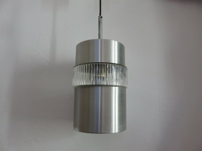 SUSPENSION SCANDINAVE VERRE ET ALUMINIUM BROSSE ANNEES 60 70 VINTAGE