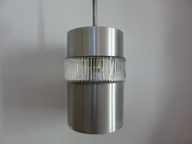SUSPENSION SCANDINAVE VERRE ET ALUMINIUM BROSSE ANNEES 60 70 VINTAGE