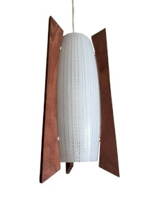 1950s teak and glass pendant light