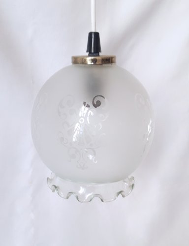 Suspension vintage abat-jour globe festonné verre sablé 