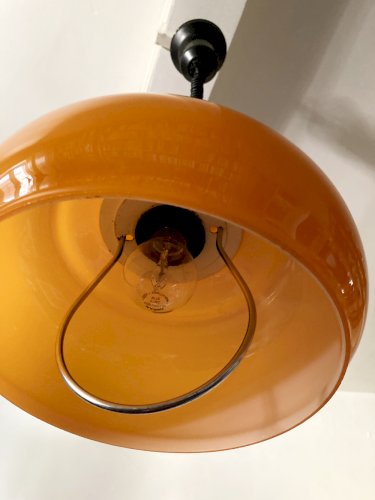 Suspension vintage en verre opalin orange