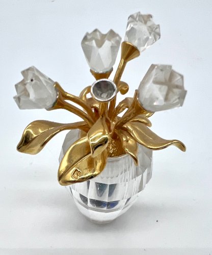 Swarovski – Fleur décorative en cristal et métal doré – Objet de collection élég
