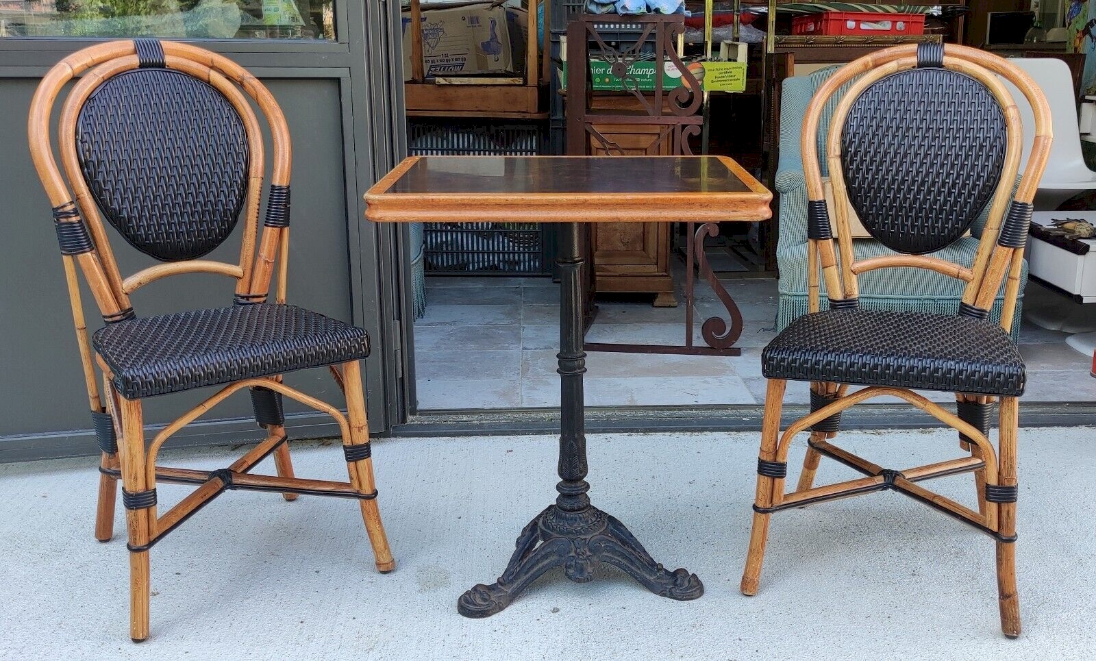 Table + 2 Chaises Bistrot Vintage/Bistrot Ancien/chaise Rotin Vinyle ...