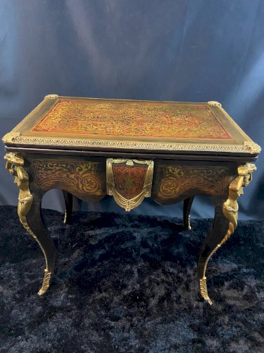 Table à jeu bureau dos de canapé décor marqueté et bronze Boulle Napoléon III
