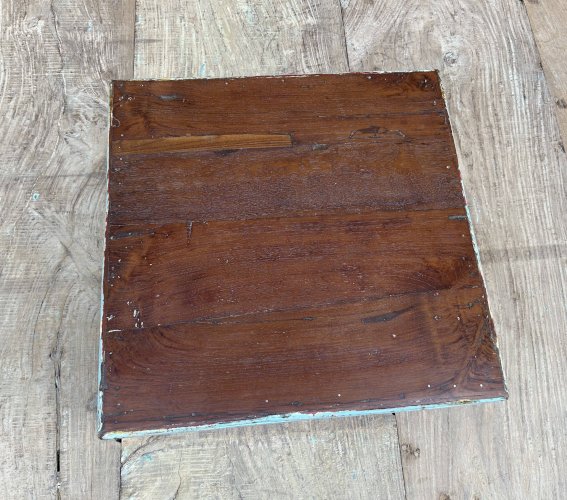 Table à thé en teck birman avec patine turquoise dorigine