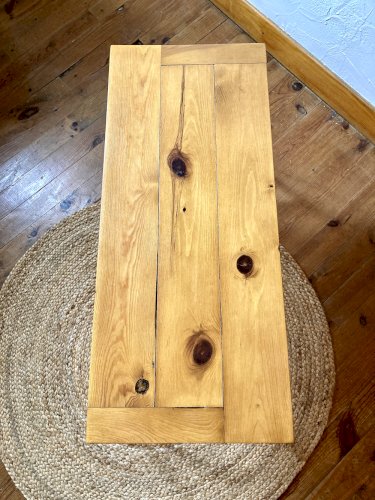 Table basse avec plateau en pin, piètement en métal tubulaire, années 1950