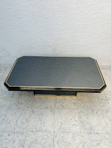 Bicolor coffee table in brass and black mirror by Fedam