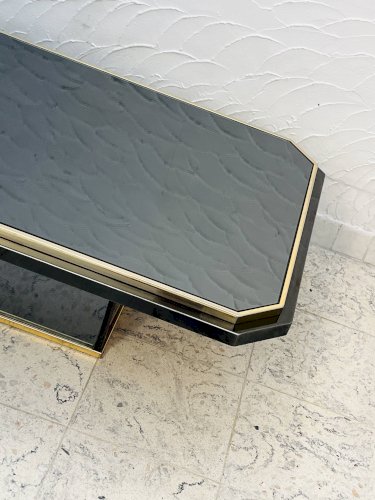 Table basse bicolore en laiton et miroir noir par Fedam