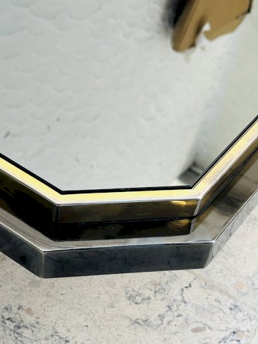 Table basse bicolore en laiton et miroir noir par Fedam