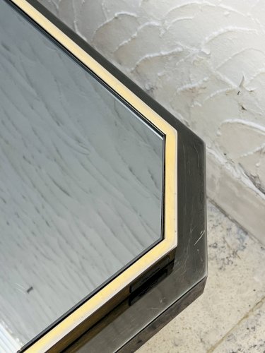 Table basse bicolore en laiton et miroir noir par Fedam