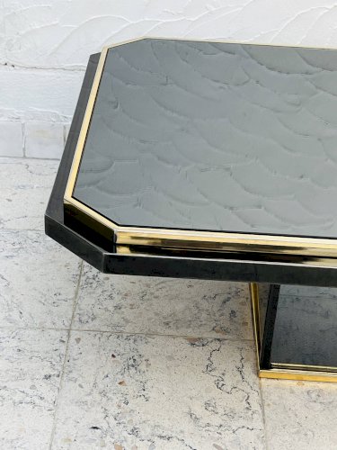 Table basse bicolore en laiton et miroir noir par Fedam