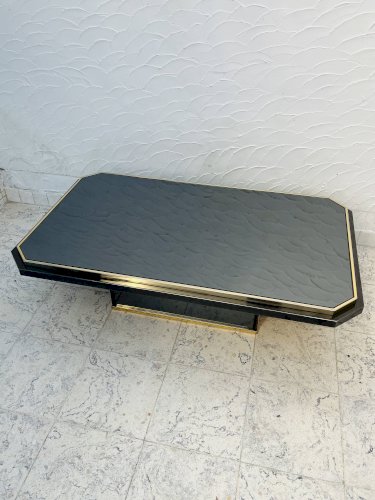 Table basse bicolore en laiton et miroir noir par Fedam