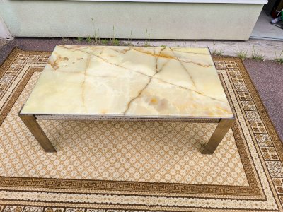 Table basse bois chrome marbre