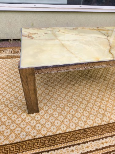 Table basse bois chrome marbre