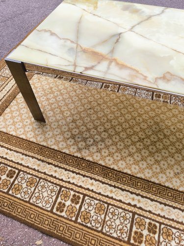 Table basse bois chrome marbre
