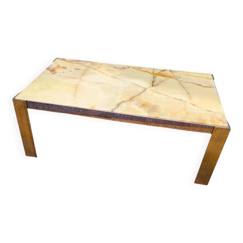 Table basse bois chrome marbre