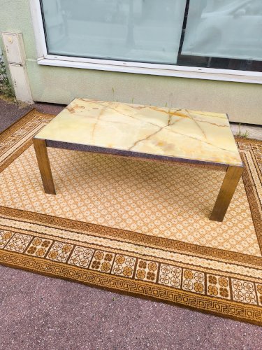 Table basse bois chrome marbre
