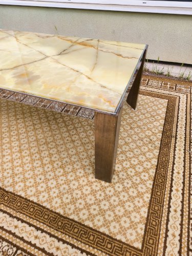 Table basse bois chrome marbre