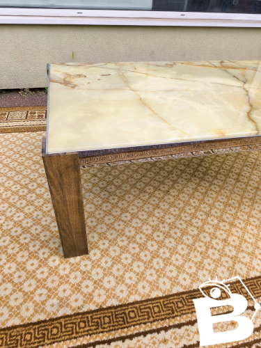 Table basse bois chrome marbre