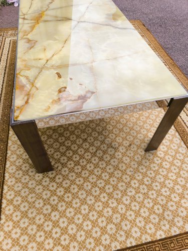 Table basse bois chrome marbre