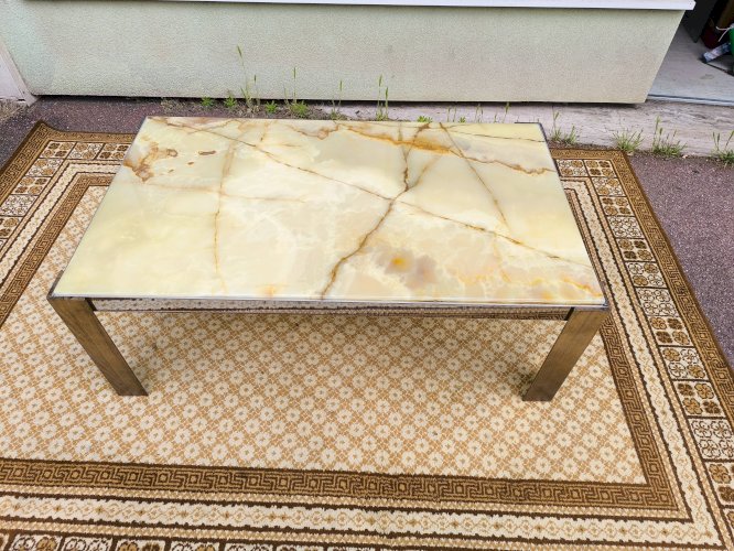 Table basse bois chrome marbre